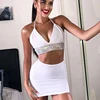 FS1828A Latest fashion sexy deep V neck halter crop tops and sequins skirts