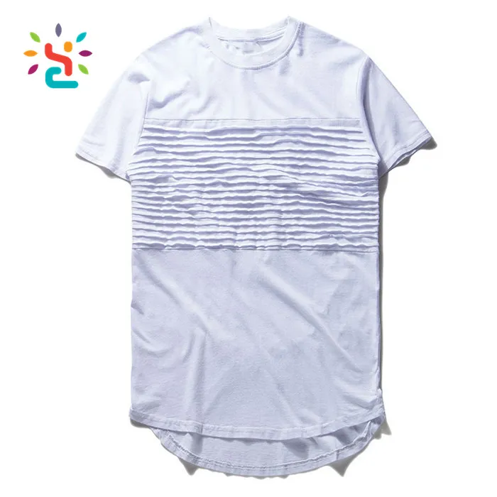 

Distressed washed white tshirt curved hem for men summer swag ruffled ribbed long tail round bottom t shirt