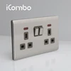 iCombo stainless steel 13A double flat 3 pin switch socket with light