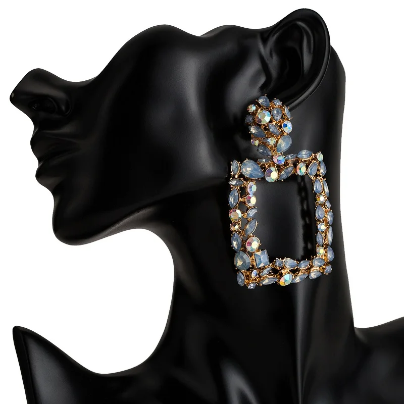 Bohemia Hoop Dangle Earrings Women Fashion Big Square Crystal Acrylic Geometric Earring