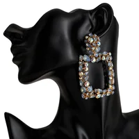 

Bohemia Hoop Dangle Earrings Women Fashion Big Square Crystal Acrylic Geometric Earring