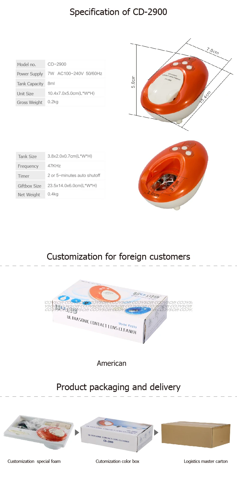  CD-2900 mini 8ml dental contact lens ultrasonic cleaner