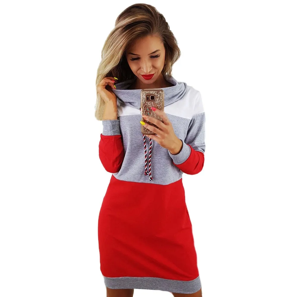 

Winter Sexy Women Bodycon Party Dresses Spring Autumn Ladies Fashion Patchwork Bandage Slim Mini Hoodie Shirt Dress Vestidos #YL