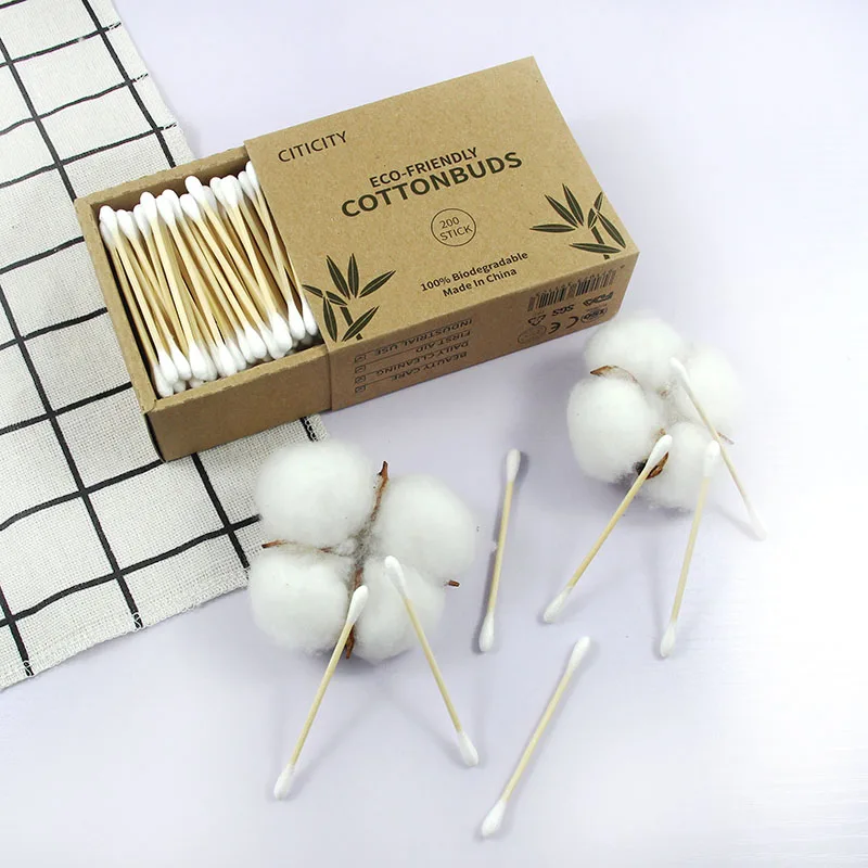 

200pcs eco friendly baby bamboo stick cotton swab ear cleaning cotton buds, Natural