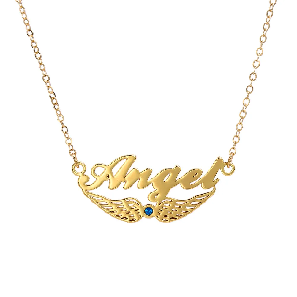 

Best amazon selling angle wing custom necklace stainless steel gold plated name necklace personalised, Gold and silver and rose gold plated color