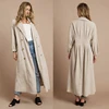 2018 Fashion Button Down Long Beige Linen Duster Coat For Women