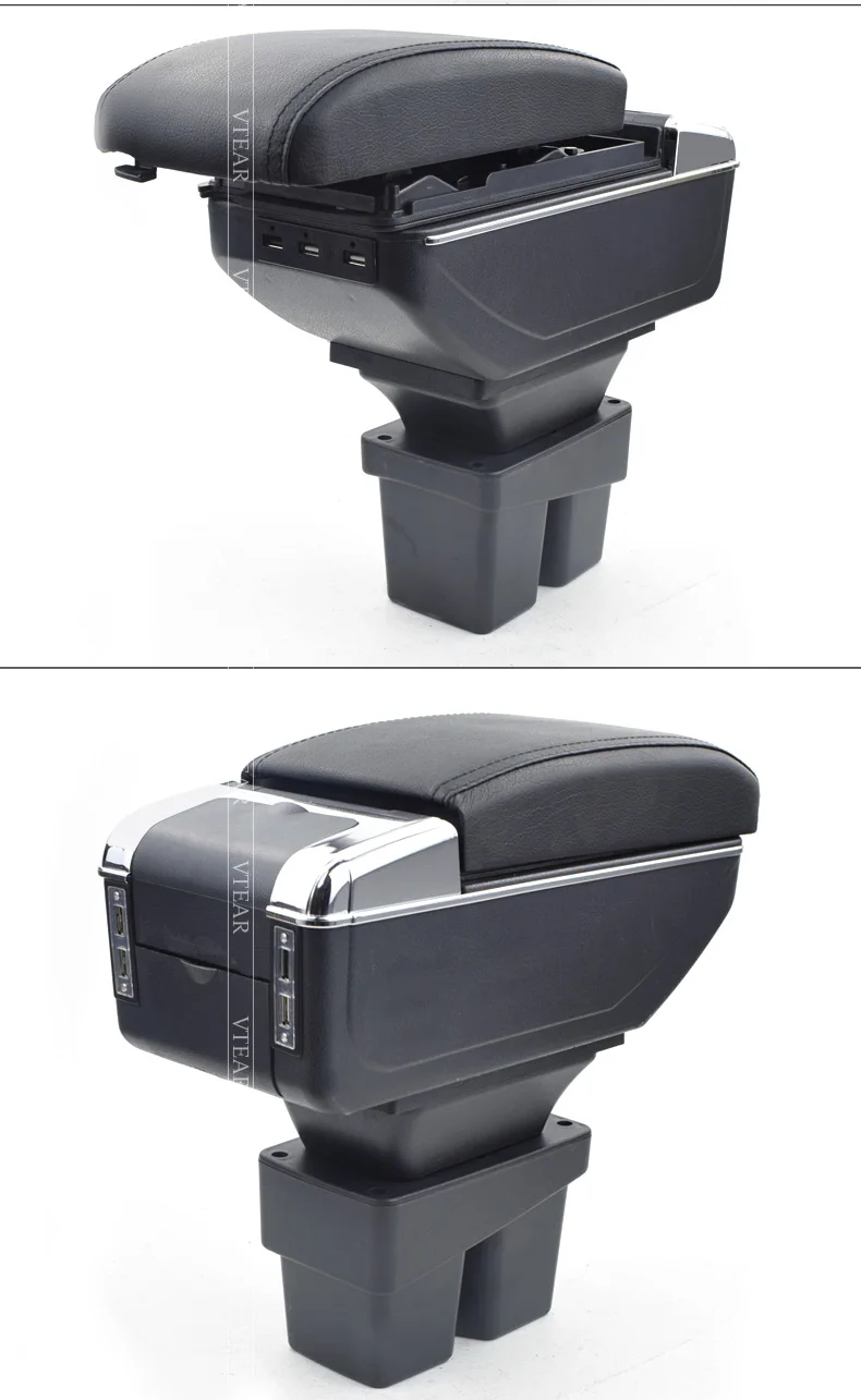 Vtear For Honda City Armrest Leather Usb Interface Storage Box Red