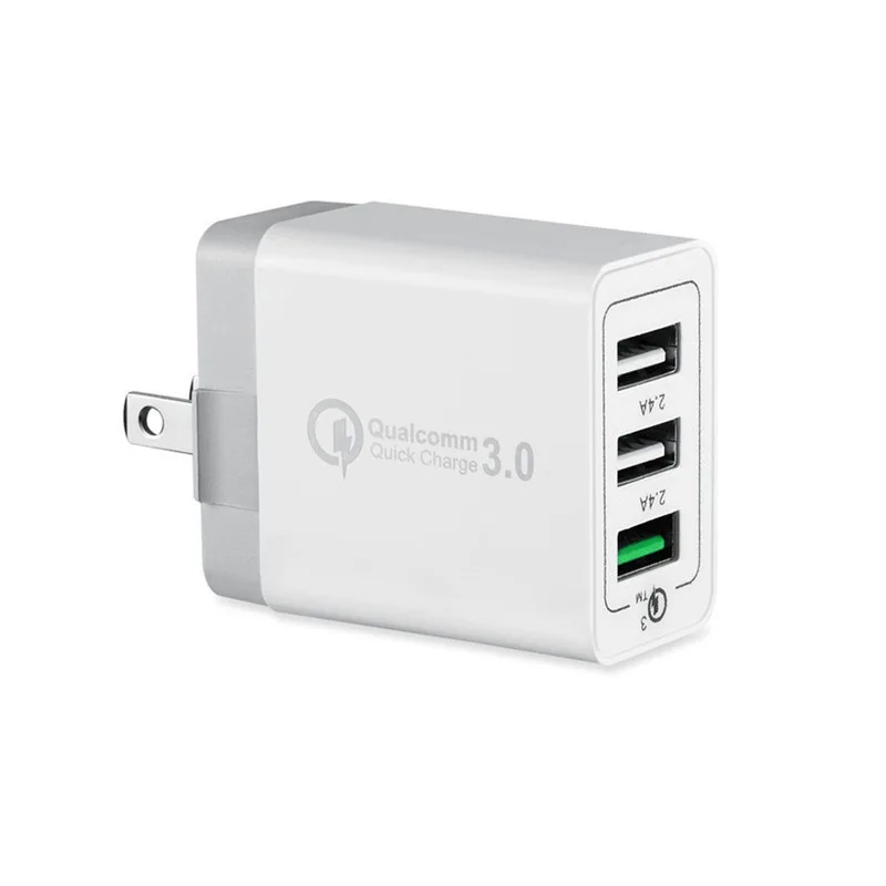 

2019 CE Mobile cell Phone 3 port USB Wall Charger with QC3.0 and 5V 2.4A, White / black