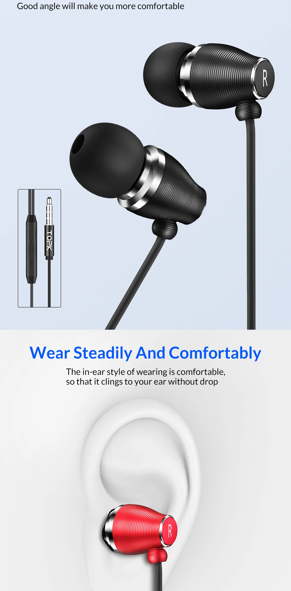TOPK F07 Stereo Bass Earphone 3.5mm Jack In-ear Sport Wired Earphones with mic for iPhone Xiaomi Samsung Phone Computer Headset