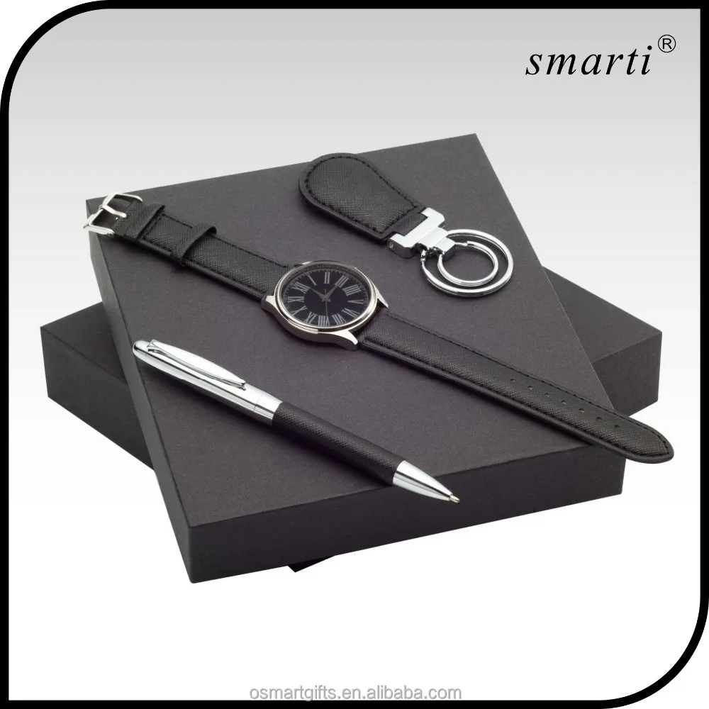 2016 luxury promotional men women ball pen key chain watch gift sets