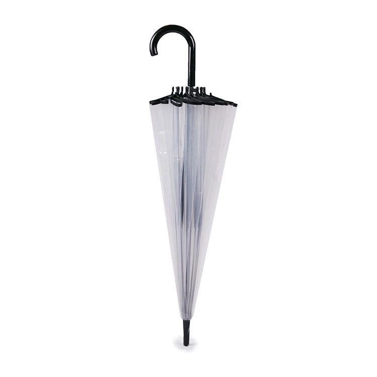 wholesale promotional custom metal shaft J handle 23'inch 16k automatic open pvc clear transparent umbrella
