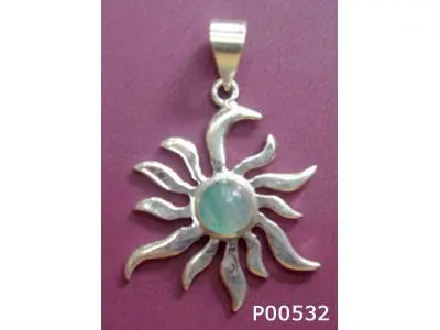 sun silver locket with stone