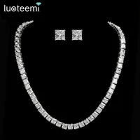 

LUOTEEMI Fashion AAA Zircon Necklace Earrings for Women Wedding Jewelry Set Party CZ Necklace and Earrings