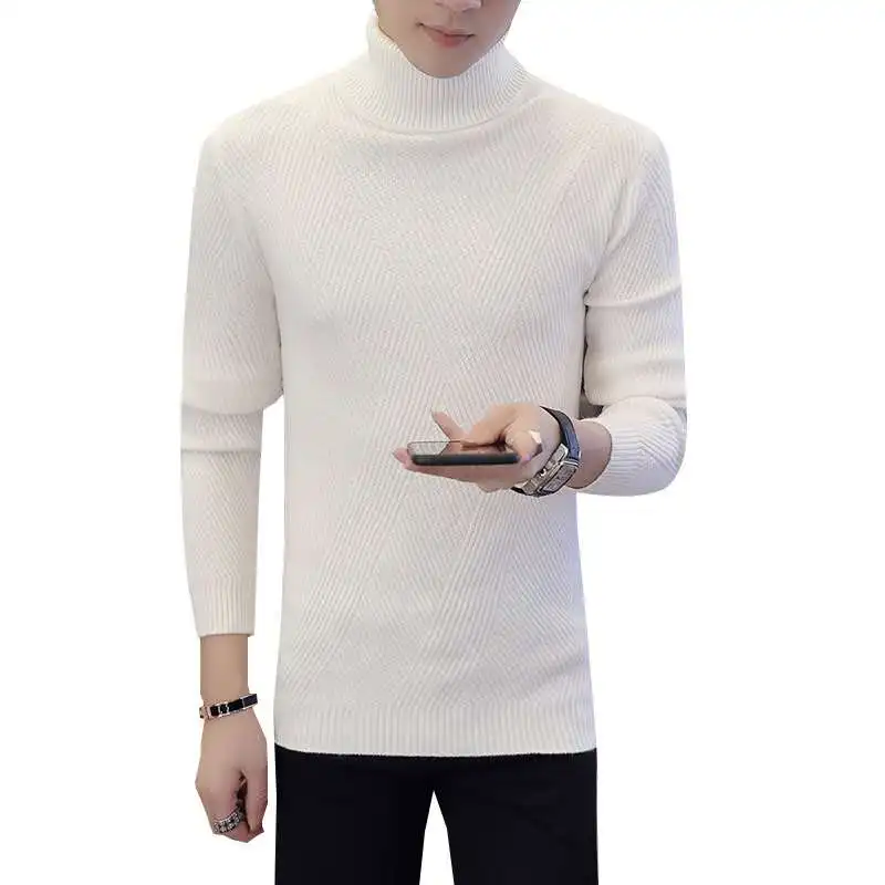 

Fall / winter turtle neck slim please stretch knit solid color men's bottom line shirt, Picture