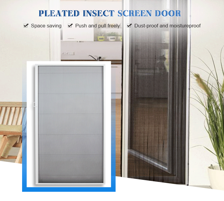 Sliding Pleated Insect Screen Door, Easy Installation Folding Door With Mosquito Nets