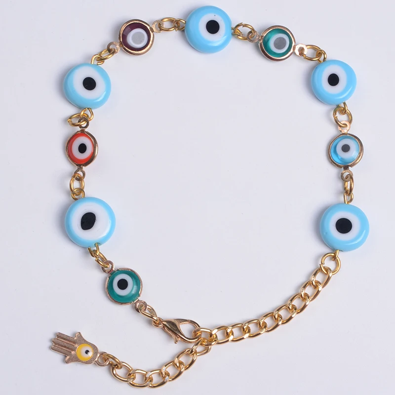 

Factory price Hot Selling Fashion Rose Gold Alloy Lucky Evil Eye beads Bracelet Chains with Hamsa Pendant