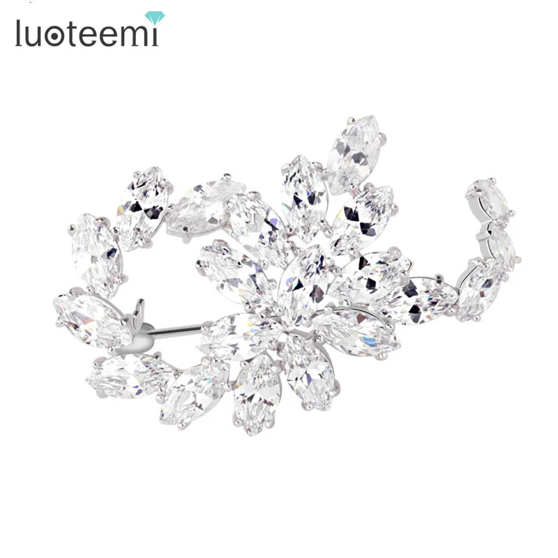 

LUOTEEMI Wholesale Fashion Jewelry White Cubic Zirconia Diamond Luxury Elegant Wedding Bridal Brooch Bouquet, N/a