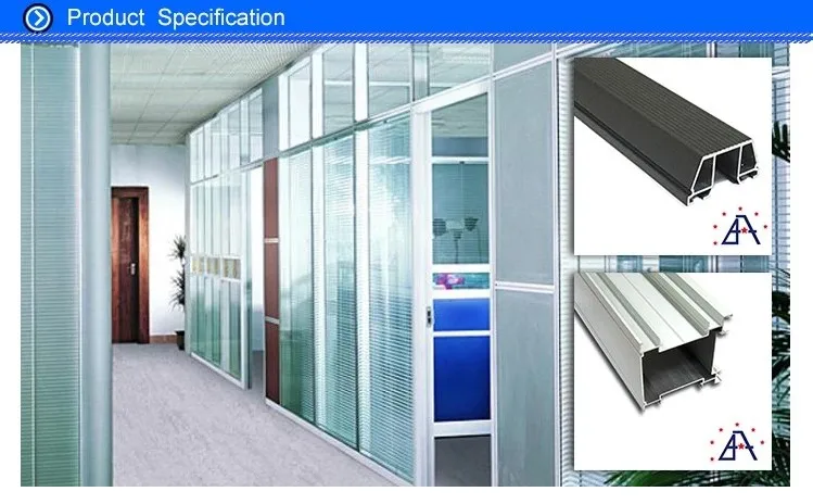 Fireproof Office Seperation Aluminum Glass Wall Acoustic Partition