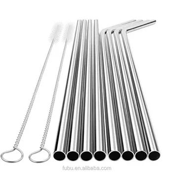 Set 10 Stainless  Steel Sedotan  Lurus Atau Bent Reusable 