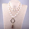 Fashion Women Charm Necklace Long Irregular Plastic Pearl Metal Lip Tassel Drop Pendant Necklace Jewelry