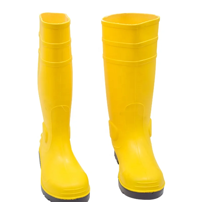 

PVC safety working boots with steel toe and mid-sole food rain boots, Yellow upper black sole