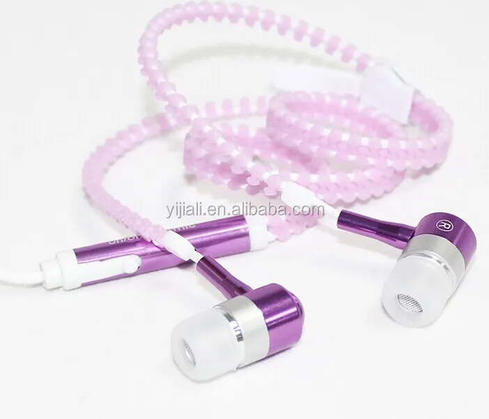 

Wholesale stereo Glowing in-ear zipper earphone with mic