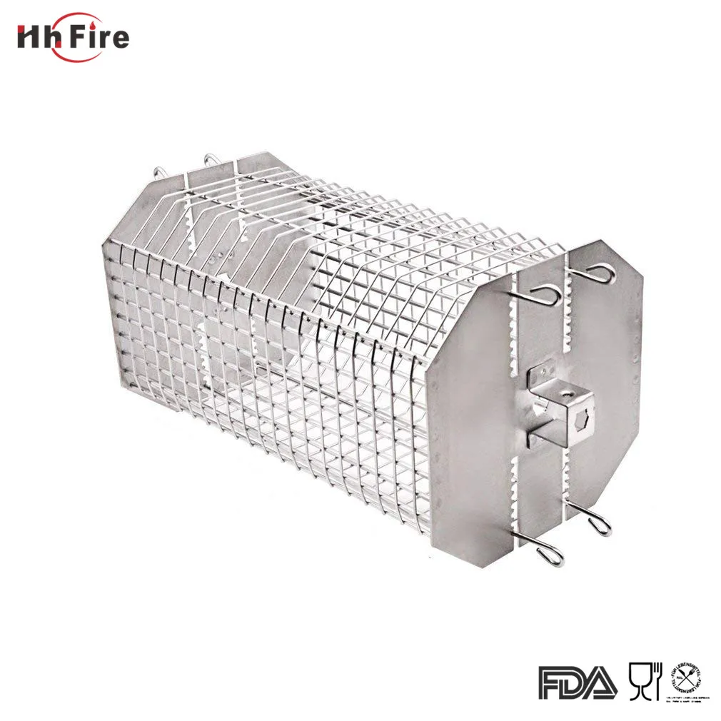 Bbq Grill Rotisserie Spit Rod Basket Stainless Steel Roast Cage Coffee Beans Peanut Vegetable