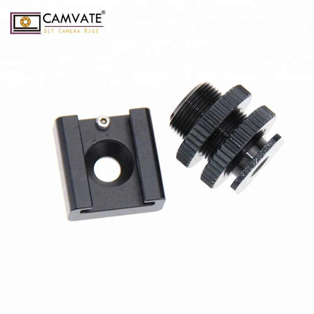 

CAMVATE 1/4 Hot Cold Shoe + 5/8"-27 Thread to Flash Hot Shoe Mount Adapter for Microphone, Black