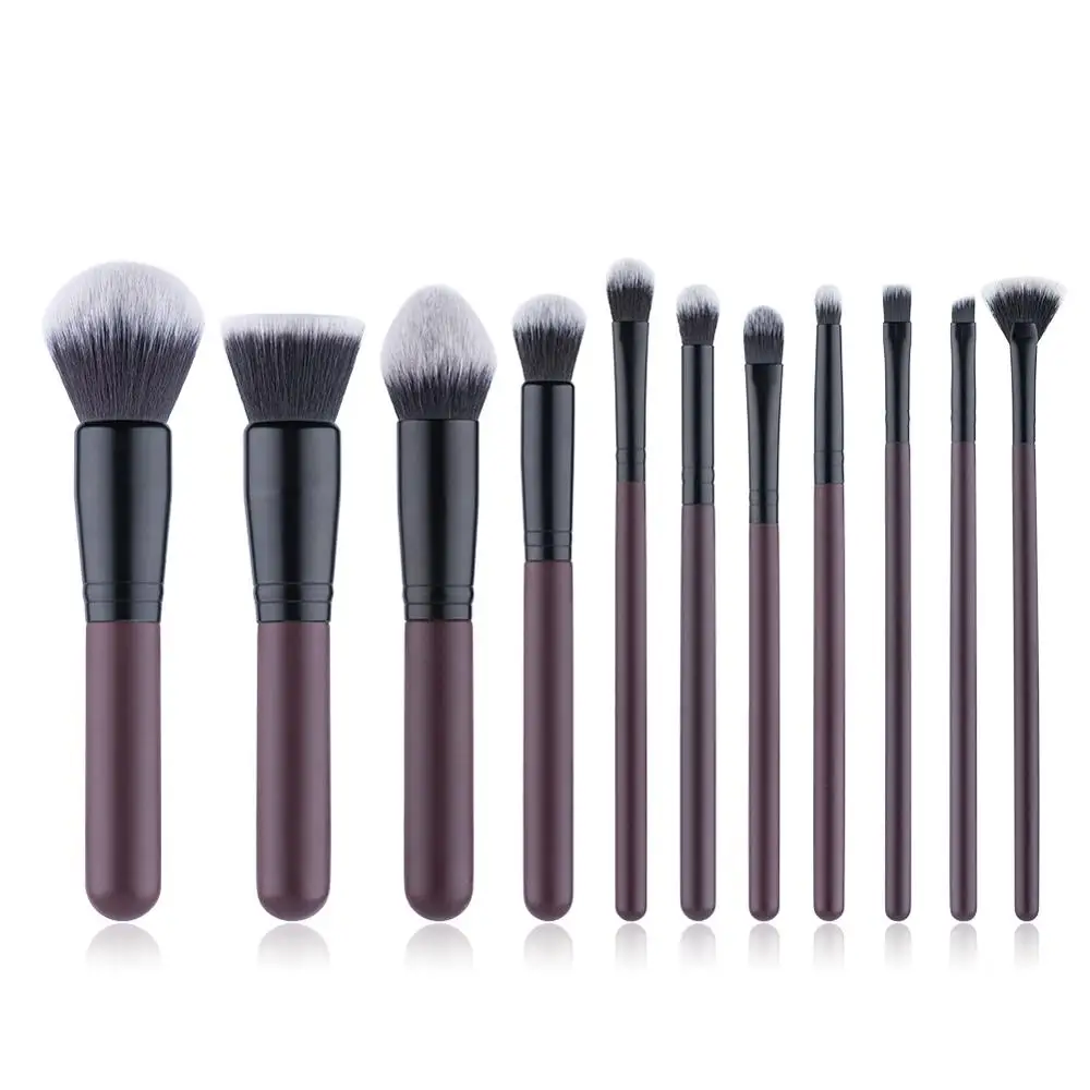 

2019 New 11pcs Wine Red Fiber Hair Beauty Makeup Tools Makeup Full Set Brushes with Box