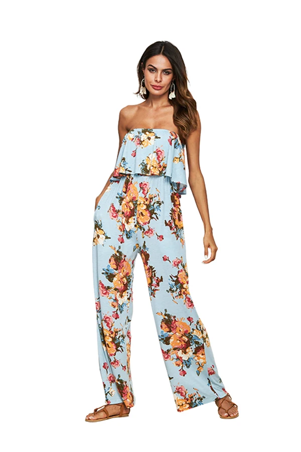 2019 Summer New Arrival Light Blue Sleeveless One Piece Jumpsuit For Women