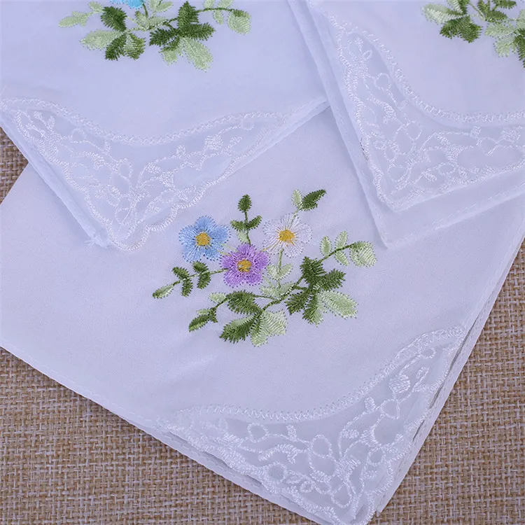 
Top selling simple style 100% cotton good quality Jacquard ladies lace handkerchiefs 