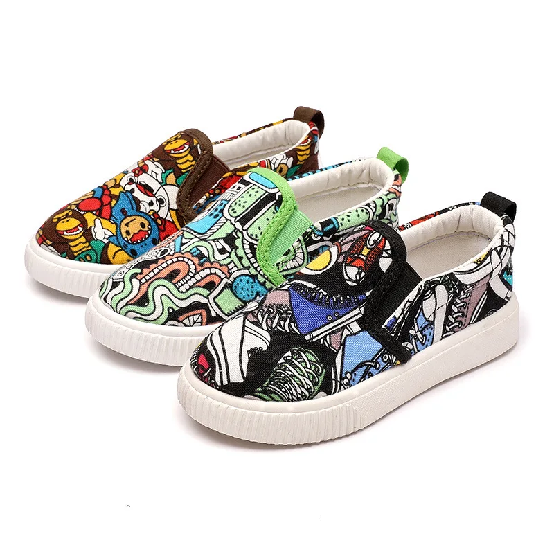 

Latest Graffiti Design Hot sale Children Shoes For Unisex Vulcanized Kids Canvas Shoes, Customer's request