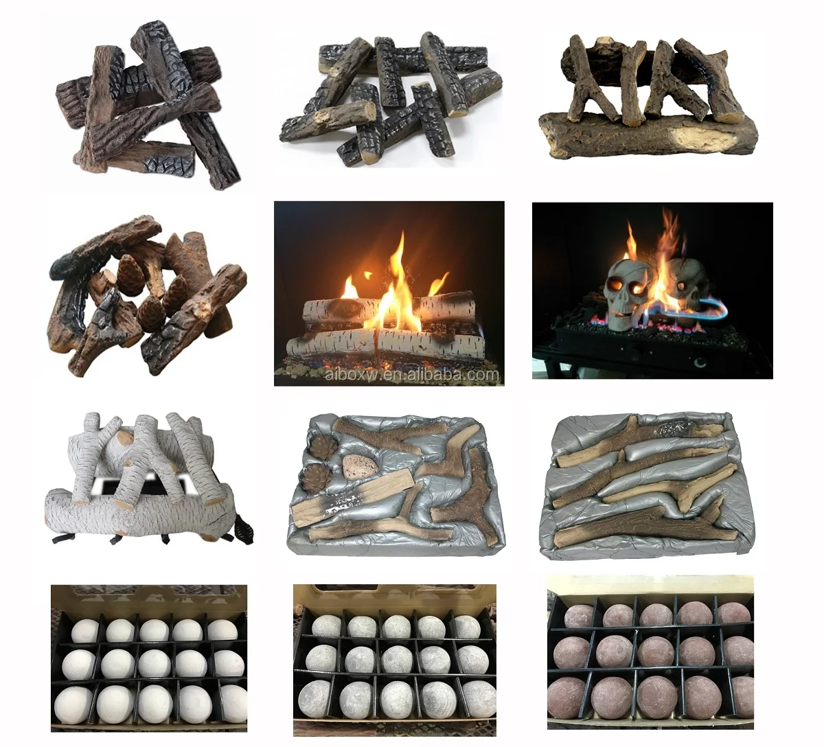 8 Piece High Quality Woodlike Burning Logs Set Gas Logs For Fireplace