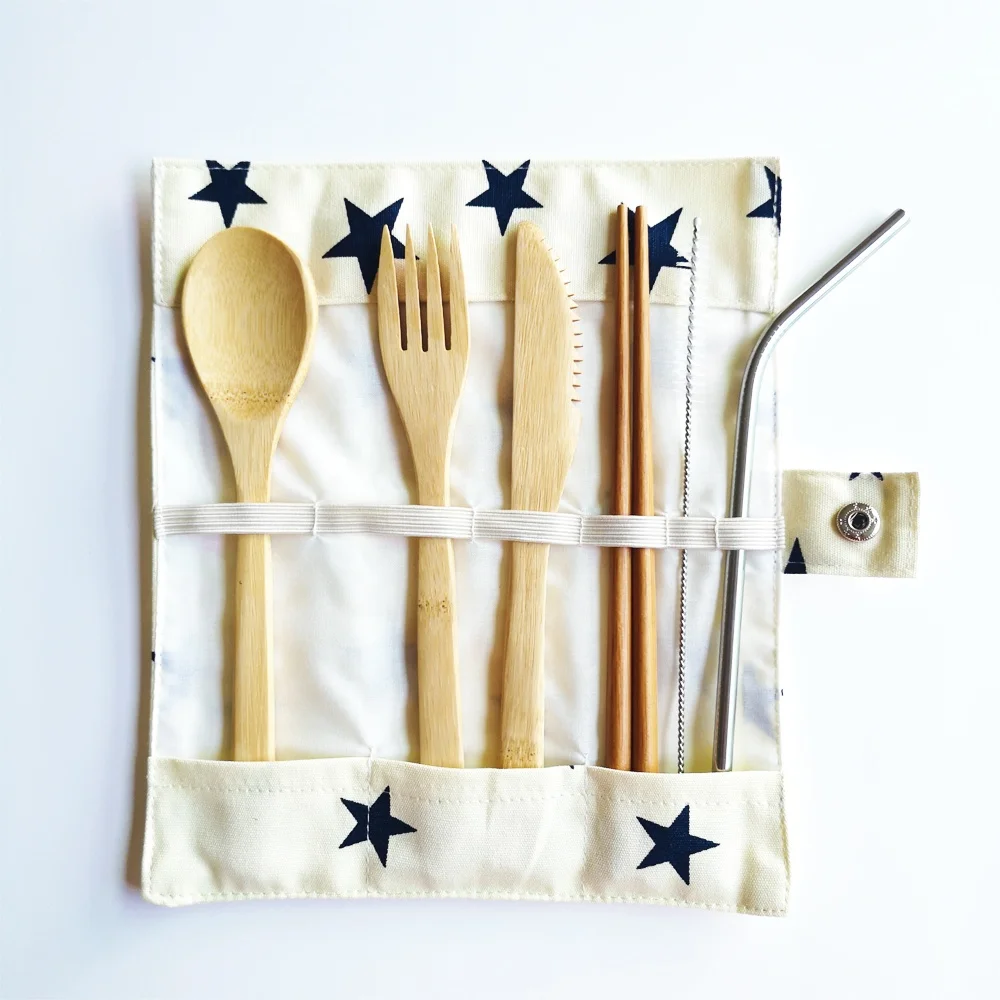 

Bamboo Spoon Fork Knife Set with Pouch
