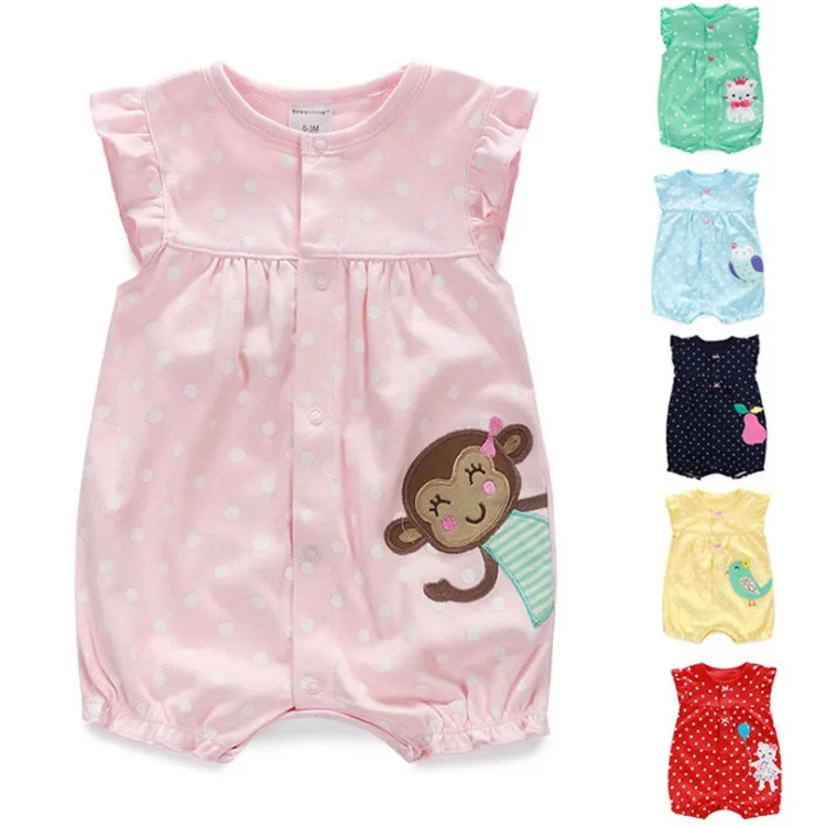 

Newborn Baby Girls 100% Cotton Romper Summer Cartoon printed knitted One-piece clothes for toddler