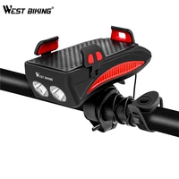 

WEST BIKING 4 in1 400 Lumen T6 lamp Rechargeable Bicycle Headlight Electric Horn MTB Bicycle power bank phone holder Bell Light