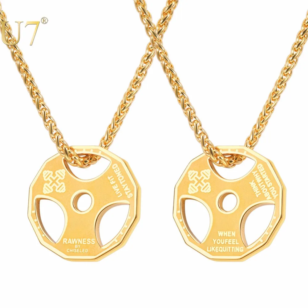 

U7 sport jewelry stainless steel men fitness barbell gym necklace