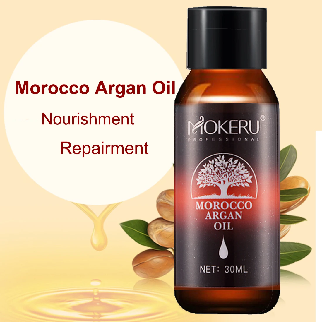 

Dropshipping Mokeru 30ml Natural Argan Oil Morocco Bulk Repair Dry Damage Hair Treatment Organic Argan Oil for hair care