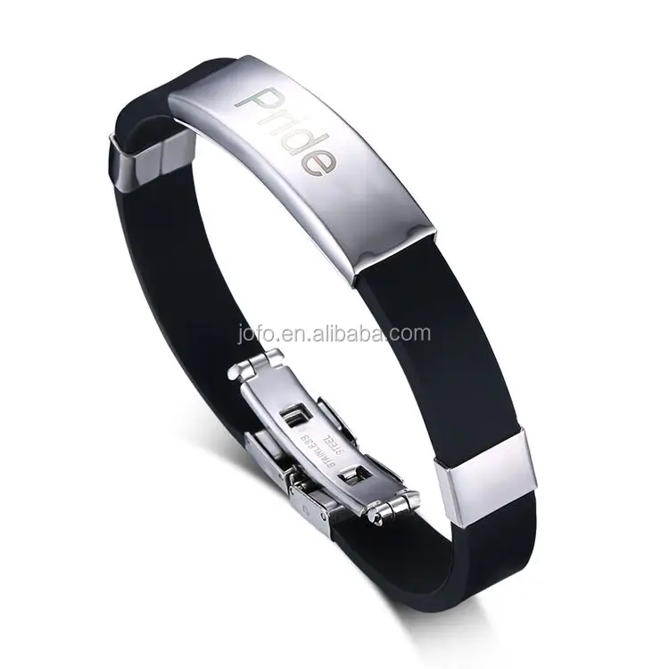 

22 cm Fashion Logo Custom Black Silicon Infinity Stainless Steel Pride Bracelets, As picture shows