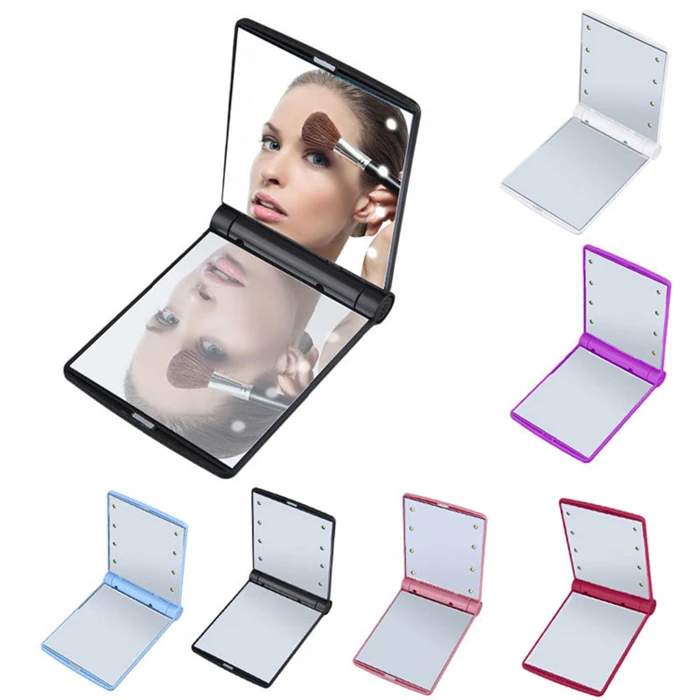 

8led mirror Portable Mini Compact Lighted Makeup Mirror Cosmetic Folding With 8 LED Lights Women Makeup Styling Care Tool, Pink/white/purple/black/blue