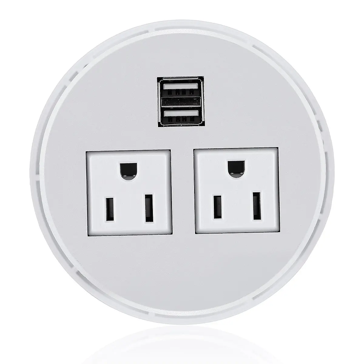 Desktop Power Grommet Hub 2 Power Socket & Dual USB Ports For Office Desk Table Durable Plastic Top (White) with 6 FT Power Cord