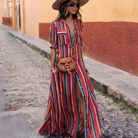 

Shihan D1206 2019 Striped Print Dress Bohemia Beach Dress Women Casual Loose Chiffon Long Maxi Dress