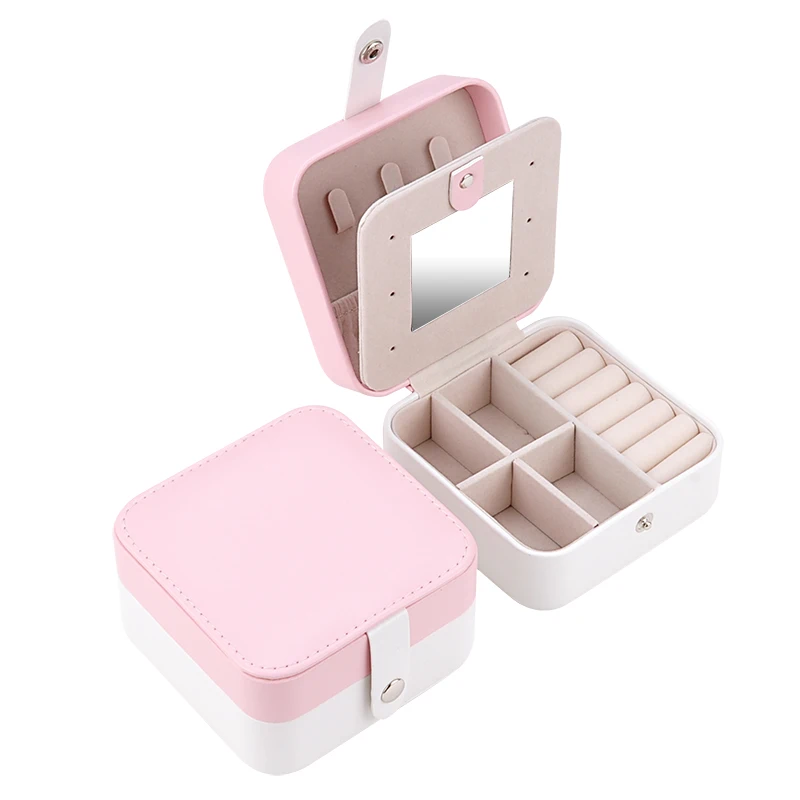 

Small travel Portable custom Ring Earring storage Organizer Gifts pu leather jewelry packaging Box, Pink