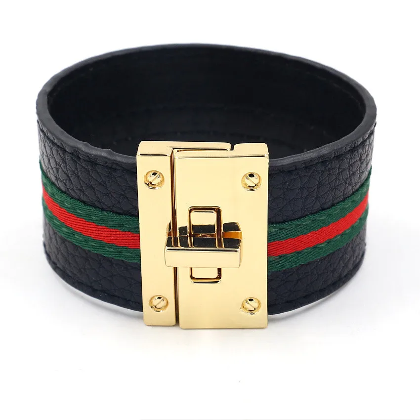 

YK Women Wide Pu Leather Clasp Bracelet, Gold
