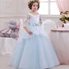 High quality chirdren's cloth backless with lace bowknot half sleeves kid's wedding dress bridal gown