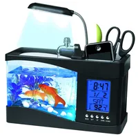

2019 Popular USB Desktop Mini Fish Tank Aquarium Glass LCD Timer Clock LED Lamp Light Black/White led aquarium fish tank