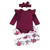 Infant Toddler Baby Girl Spring Clothing Set Matching Ruffle Romper Top Bodysuit + Floral Loose Footed Pants For Girls Suit Set