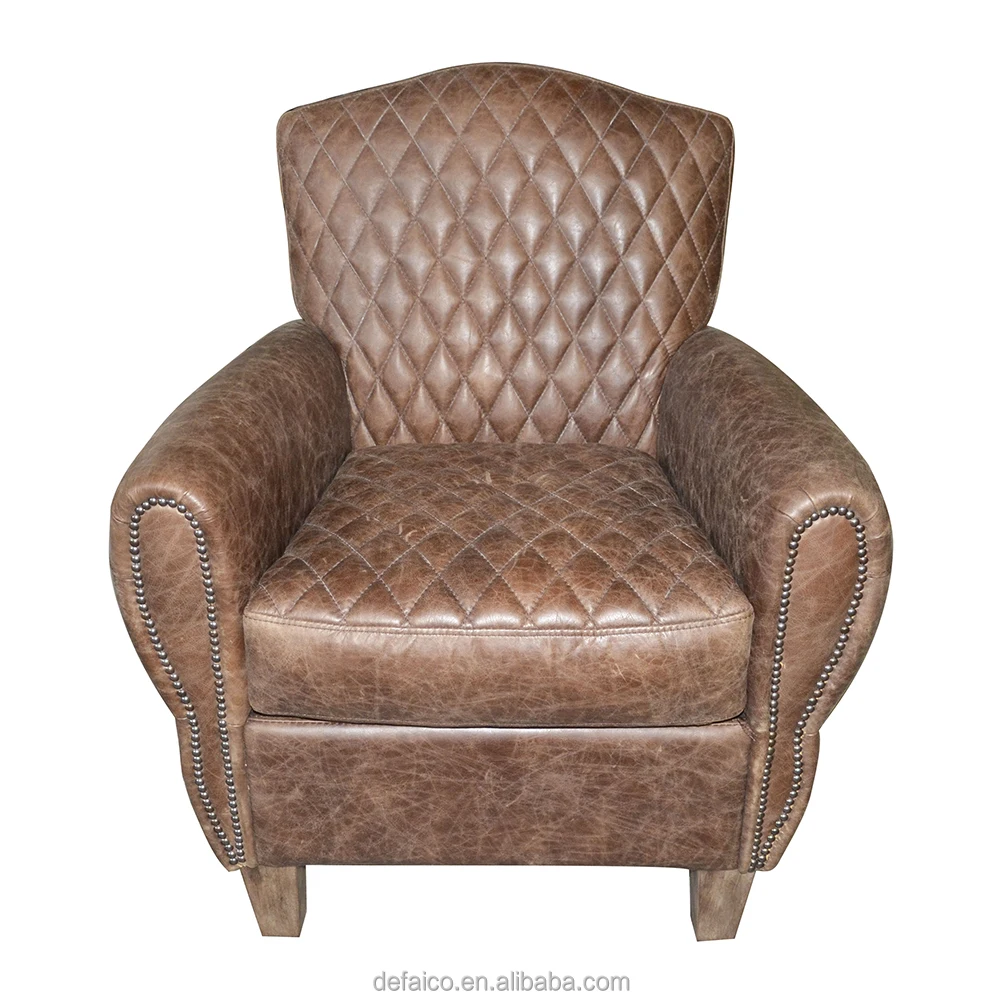 B1 French Style Upholstered Genuine Leather Cotton Chesterfield Tub