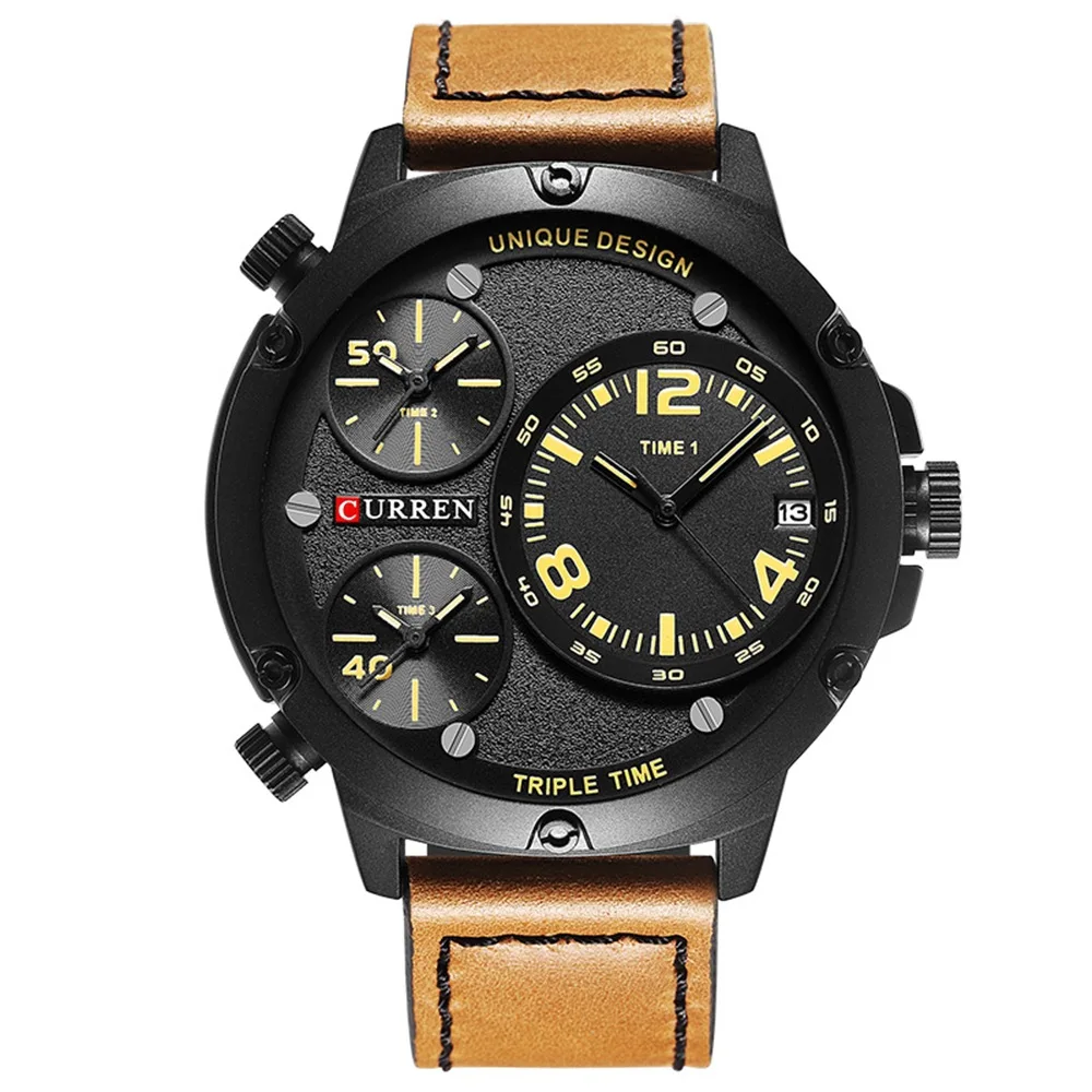 

CURREN 8262 Multiple Time Zone Stainless Steel Caseback Singapore Movt Men Watch for Men, Black;white;brown