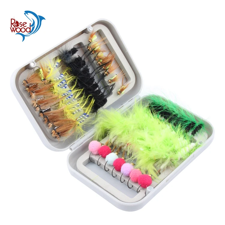 

Rosewood 80pcs high quality fly fishing lure set with box colorful flies trout bass insect dry wet attract bait
